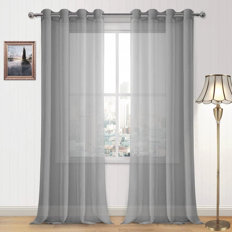 DWCN Sheer Curtains Grey Faux Linen Grommet Curtain for Bedroom 52x 90 Inches Long Set of 2 Panels,1 Pair Window Drapes for Living Room - Image 1